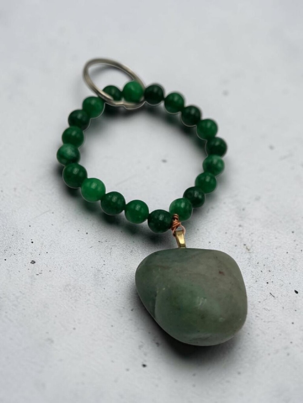 Handmade Green Bead Keychain with Green Aventurine Stone Charm Boho